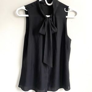 BLACK SHEER SLEEVELESS BLOUSE BUTTON FRONT OPEN FIT NECK BOW THE LIMITED